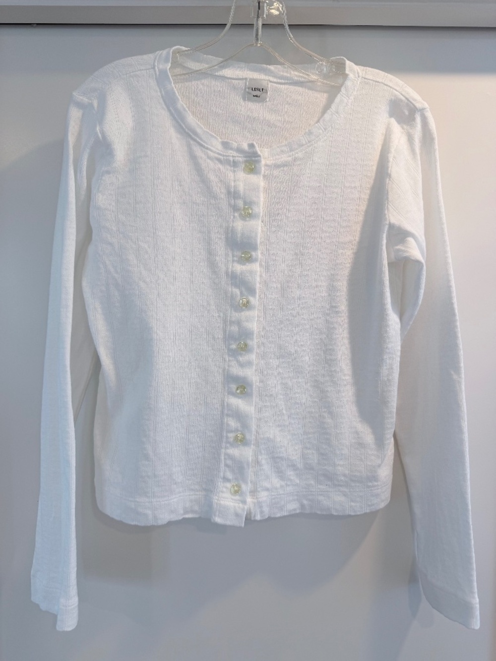 Leset Pointelle Classic Cardigan, White, S